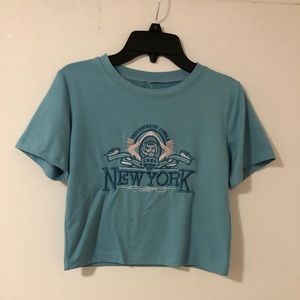 Y2K blue New York baby tee